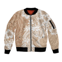Polynesian Women's Day Sleeve Zip Bomber Jacket Plumeria Passion - Beige LT7 Unisex Beige - Polynesian Pride