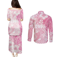 Polynesian Women's Day Couples Matching Puletasi and Long Sleeve Button Shirt Plumeria Passion - Pink LT7 - Polynesian Pride
