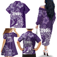 Polynesian Women's Day Family Matching Off Shoulder Long Sleeve Dress and Hawaiian Shirt Plumeria Passion - Purple LT7 - Polynesian Pride