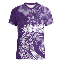 Polynesian Women's Day Women V Neck T Shirt Plumeria Passion - Purple LT7 Female Purple - Polynesian Pride