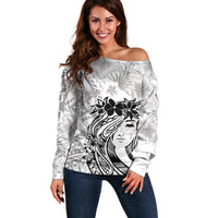 Polynesian Women's Day Off Shoulder Sweater Plumeria Passion - White LT7 Women White - Polynesian Pride