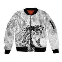 Polynesian Women's Day Sleeve Zip Bomber Jacket Plumeria Passion - White LT7 Unisex White - Polynesian Pride