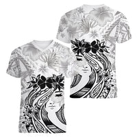 Polynesian Women's Day Women V Neck T Shirt Plumeria Passion - White LT7 - Polynesian Pride