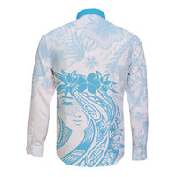 Polynesian Women's Day Long Sleeve Button Shirt Plumeria Passion - Turquoise LT7 - Polynesian Pride
