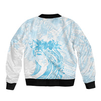 Polynesian Women's Day Sleeve Zip Bomber Jacket Plumeria Passion - Turquoise LT7 - Polynesian Pride