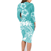 Polynesian Women's Day Family Matching Long Sleeve Bodycon Dress and Hawaiian Shirt Plumeria Passion - Teal LT7 - Polynesian Pride