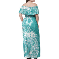 Polynesian Women's Day Family Matching Off Shoulder Maxi Dress and Hawaiian Shirt Plumeria Passion - Teal LT7 - Polynesian Pride