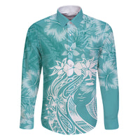 Polynesian Women's Day Family Matching Puletasi and Hawaiian Shirt Plumeria Passion - Teal LT7 Dad's Shirt - Long Sleeve Teal - Polynesian Pride