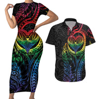 New Zealand Pride Couples Matching Short Sleeve Bodycon Dress and Hawaiian Shirt Takatapui Rainbow Fern