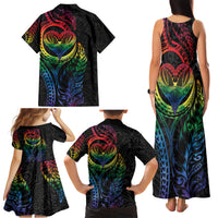 New Zealand Pride Family Matching Tank Maxi Dress and Hawaiian Shirt Takatapui Rainbow Fern