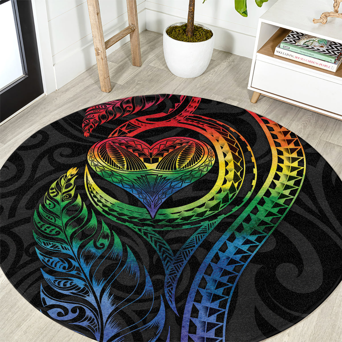 New Zealand Pride Round Carpet Takatapui Rainbow Fern