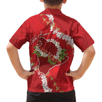 Hawaii Island Flowers Lei Family Matching Short Sleeve Bodycon Dress and Hawaiian Shirt Ohia Lehua Scarlet Red
