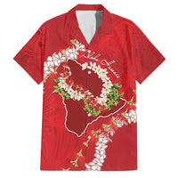 Hawaii Island Flowers Lei Family Matching Short Sleeve Bodycon Dress and Hawaiian Shirt Ohia Lehua Scarlet Red