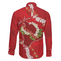 Hawaii Island Flowers Lei Family Matching Short Sleeve Bodycon Dress and Hawaiian Shirt Ohia Lehua Scarlet Red