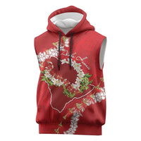 Hawaii Island Flowers Lei Sleeveless Hoodie Ohia Lehua Scarlet Red