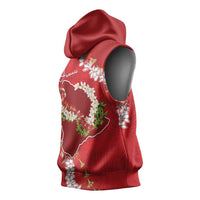 Hawaii Island Flowers Lei Sleeveless Hoodie Ohia Lehua Scarlet Red