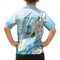 Guam Chamorro Guasali Flowers Family Matching Off Shoulder Short Dress and Hawaiian Shirt Aqua Gradient LT7 - Polynesian Pride