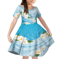Guam Chamorro Guasali Flowers Family Matching Off Shoulder Short Dress and Hawaiian Shirt Aqua Gradient LT7 Daughter's Dress Aquamarine - Polynesian Pride