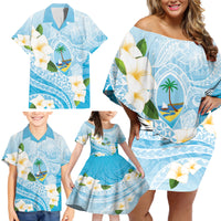 Guam Chamorro Guasali Flowers Family Matching Off Shoulder Short Dress and Hawaiian Shirt Aqua Gradient LT7 - Polynesian Pride