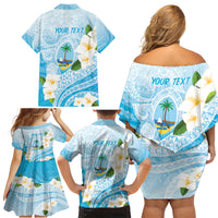 Guam Chamorro Guasali Flowers Family Matching Off Shoulder Short Dress and Hawaiian Shirt Aqua Gradient LT7 - Polynesian Pride