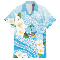 Guam Chamorro Guasali Flowers Family Matching Off Shoulder Short Dress and Hawaiian Shirt Aqua Gradient LT7 Dad's Shirt - Short Sleeve Aquamarine - Polynesian Pride