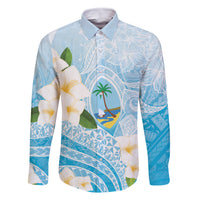 Guam Chamorro Guasali Flowers Family Matching Off Shoulder Short Dress and Hawaiian Shirt Aqua Gradient LT7 Dad's Shirt - Long Sleeve Aquamarine - Polynesian Pride