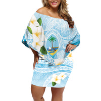 Guam Chamorro Guasali Flowers Family Matching Off Shoulder Short Dress and Hawaiian Shirt Aqua Gradient LT7 Mom's Dress Aquamarine - Polynesian Pride