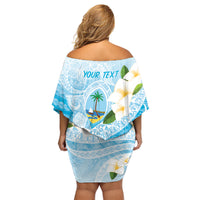 Guam Chamorro Guasali Flowers Family Matching Off Shoulder Short Dress and Hawaiian Shirt Aqua Gradient LT7 - Polynesian Pride
