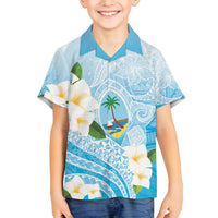 Guam Chamorro Guasali Flowers Family Matching Off Shoulder Short Dress and Hawaiian Shirt Aqua Gradient LT7 Son's Shirt Aquamarine - Polynesian Pride