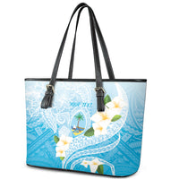 Guam Chamorro Guasali Flowers Leather Tote Bag Aqua Gradient LT7