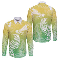 Aotearoa Maori Mahuru Tui With Pikawakawa Family Matching Off The Shoulder Long Sleeve Dress and Hawaiian Shirt Spring Time LT7 Dad's Shirt - Long Sleeve Green - Polynesian Pride
