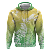 Aotearoa Maori Mahuru Tui With Pikawakawa Hoodie Spring Time LT7 Zip Hoodie Green - Polynesian Pride