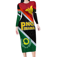 Personalised Penama and Papua New Guinea Day Long Sleeve Bodycon Dress Emblem Mix Style LT7 Long Dress Colorful - Polynesian Pride