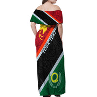 Personalised Penama and Papua New Guinea Day Off Shoulder Maxi Dress Emblem Mix Style LT7 - Polynesian Pride