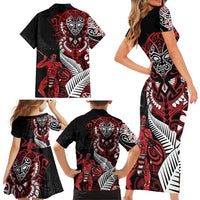 Aotearoa Toitu Te Tiriti Family Matching Short Sleeve Bodycon Dress and Hawaiian Shirt Whakairo Wheku