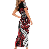 Aotearoa Toitu Te Tiriti Short Sleeve Bodycon Dress Whakairo Wheku LT7 - Polynesian Pride