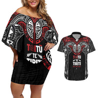 Aotearoa Maori Personalized Couples Matching Off Shoulder Short Dress and Hawaiian Shirt Toitu Te Tiriti Ake! Ake! Ake!