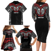 Aotearoa Maori Personalized Family Matching Long Sleeve Bodycon Dress and Hawaiian Shirt Toitu Te Tiriti Ake! Ake! Ake!