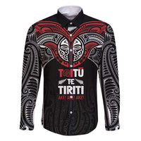 Aotearoa Maori Personalized Family Matching Tank Maxi Dress and Hawaiian Shirt Toitu Te Tiriti Ake! Ake! Ake! LT7 Dad's Shirt - Long Sleeve Black - Polynesian Pride