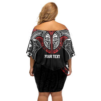 Aotearoa Maori Personalized Off Shoulder Short Dress Toitu Te Tiriti Ake! Ake! Ake! LT7 - Polynesian Pride