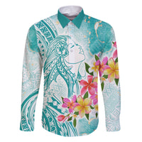 Polynesian Women's Day Wahine Family Matching Short Sleeve Bodycon Dress and Hawaiian Shirt Plumeria Marble Glaze - Teal LT7 Dad's Shirt - Long Sleeve Teal - Polynesian Pride