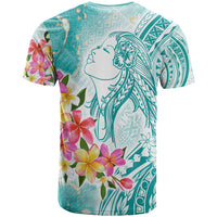 Polynesian Women's Day Wahine T Shirt Plumeria Marble Glaze - Teal LT7 - Polynesian Pride