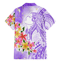 Polynesian Women's Day Wahine Family Matching Mermaid Dress and Hawaiian Shirt Plumeria Marble Glaze - Purple LT7 - Polynesian Pride
