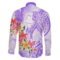 Polynesian Women's Day Wahine Family Matching Mermaid Dress and Hawaiian Shirt Plumeria Marble Glaze - Purple LT7 - Polynesian Pride