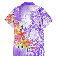 Polynesian Women's Day Wahine Family Matching Off Shoulder Short Dress and Hawaiian Shirt Plumeria Marble Glaze - Purple LT7 - Polynesian Pride
