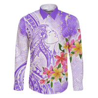 Polynesian Women's Day Wahine Family Matching Short Sleeve Bodycon Dress and Hawaiian Shirt Plumeria Marble Glaze - Purple LT7 Dad's Shirt - Long Sleeve Purple - Polynesian Pride