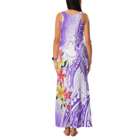 Polynesian Women's Day Wahine Family Matching Tank Maxi Dress and Hawaiian Shirt Plumeria Marble Glaze - Purple LT7 - Polynesian Pride