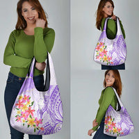 Polynesian Women's Day Wahine Grocery Bag Plumeria Marble Glaze - Purple