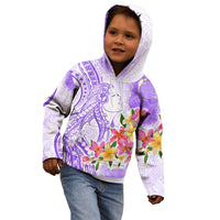 Polynesian Women's Day Wahine Kid Hoodie Plumeria Marble Glaze - Purple LT7 - Polynesian Pride