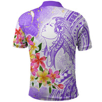 Polynesian Women's Day Wahine Polo Shirt Plumeria Marble Glaze - Purple LT7 - Polynesian Pride